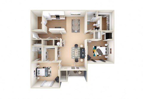 3D 2A Floor Plan at Grand Reserve at Columbus Apartments in Columbus, Georgia, GA